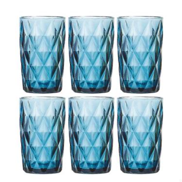 Imagem de Jogo 6 Copos de Vidro Grosso Diamante Diamond 370ml Suco Água Refriger