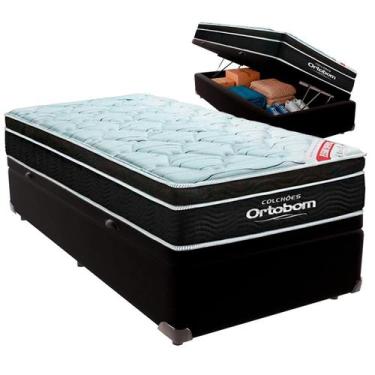 Imagem de Cama Box Baú Solteiro e Colchão Elegant Molas Ensacadas Ortobom Preto