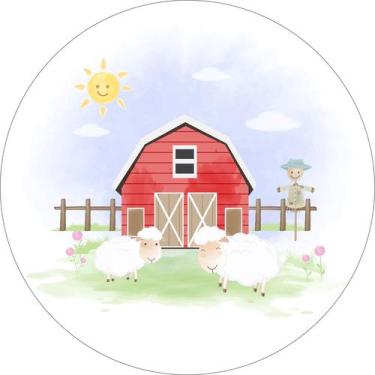 Imagem de Painel de Lona Redondo Fazendinha Aquarela Ovelhinhas - Fabrika De Fes