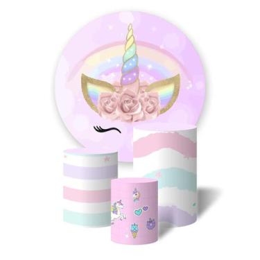 Imagem de Trio De Capa Cilíndricas + Painel Sublimado c/ Elástico Unicórnio List