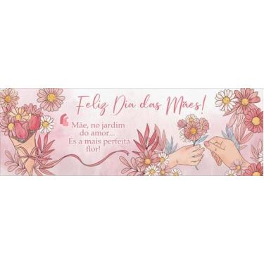 Imagem de Faixa Banner em Lona Dia das Mães Frase Flores Jardim Aquarela Tons de