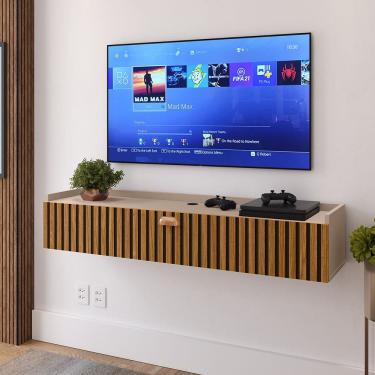 Imagem de Rack Suspenso Home Classic New Tv 32 Polegadas 1 Porta Puxador Concha Quarto Sala Recepção Marrom - Lojas RPM