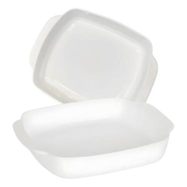 Imagem de Conjunto 2 Travessa Retangular Com Alças De Vidro Opal Branco Linha Tr