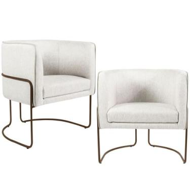 Imagem de Kit 02 Poltronas Decorativas Fixa Base de Aço Cobre Betina Linho Creme