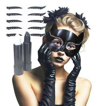 Imagem de Kit Acessório Fantasia Mulher Gato: Máscara + Luva + Maquiagem Adesiva