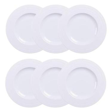 Imagem de Jogo 6 Pratos de Sobremesa Branco Pratinho Porcelana 21cm Vibrare Tram