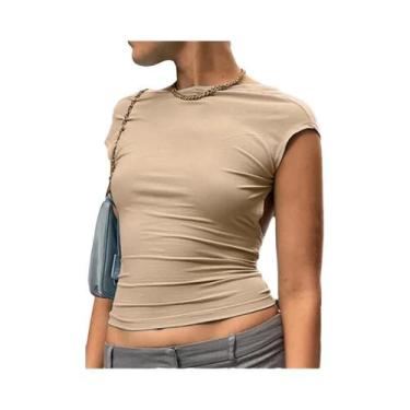 Imagem de Camiseta Cropped Feminina Sem Costas De Manga Curta, Multiuso, Ajuste 
