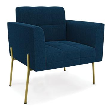Imagem de Poltrona Elisa Bouclê D03 Sala De Estar Pés De Ferro Dourado Azul D'Rossi