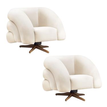 Imagem de Poltrona Giratória Tana Bouclê E03 Com Balanço Cor Bege Kit 2 D'Rossi