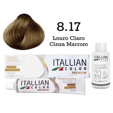 Imagem de Coloração 8.17 Louro Claro Cinza Marrom + Oxi 20 Vol  Itallian Color -