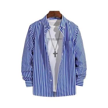 Imagem de Camisas Sociais Masculinas Slim Fit Listradas E Xadrez De Manga Longa,