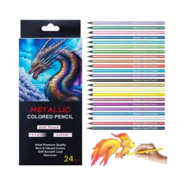 Imagem de Conjunto De Lápis De Cor Metálicos 12/24 Cores Para Desenho, Esboço, M