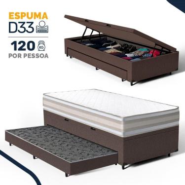 Imagem de Cama Box Baú com Colchão de Espuma D33 Double Face Territory Hellen + Auxiliar Solteiro 88cm