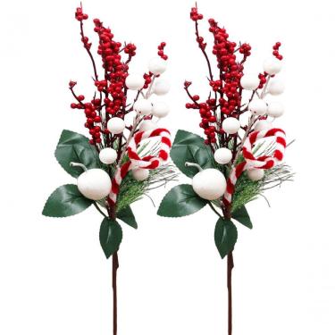 Imagem de Kit Arranjo Decorativo de Natal Arranjo Pick Berry Artificial com 8 Peças Aspecto Natur...