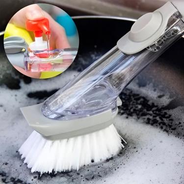 Imagem de Escova de Limpeza com Dispenser de Detergente 2 em 1 em PP Borracha e Esponja para Louça e Superfícies