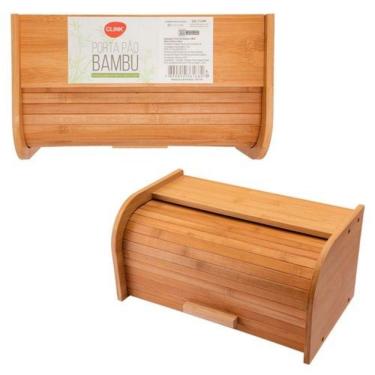Imagem de Porta Pão de Bambu e Mdf para Armazenar Pães e Bolos com Tampa Basculante Retrátil para...