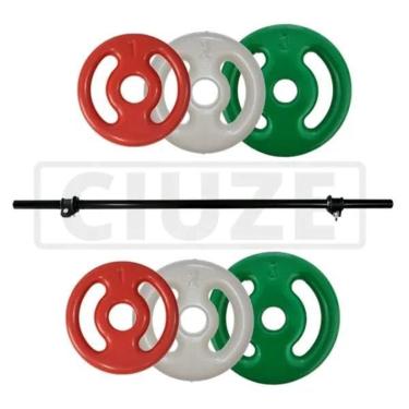 Imagem de Kit De Anilhas Emborrachadas 12 Kg + Barra Polipump 1,30m-Unissex