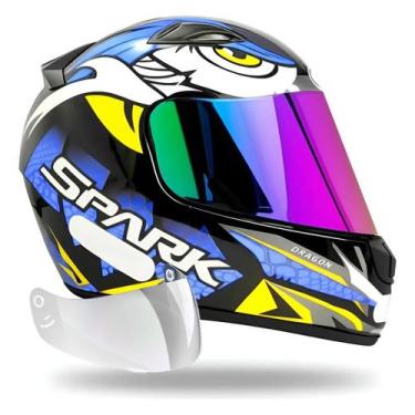 Imagem de Capacete Masculino Ebf Azul Dragon Mais Viseira Camaleão Cor:AzulTaman