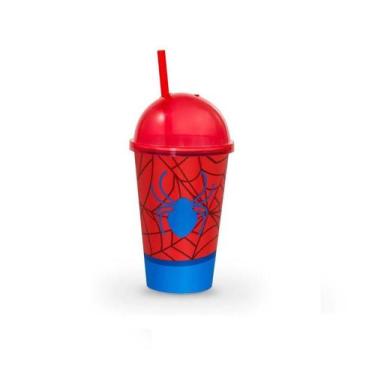 Imagem de Copo infantil 550 ml milk shake decorado c/ canudo aranha - Usual Util