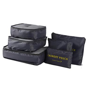 Imagem de Yuventoo 6 unidades organizador de sacos de bagagem cubos de embalagem durável viagem viagem conjunto de organizadores de embalagem de bagagem com bolsa de higiene cinza