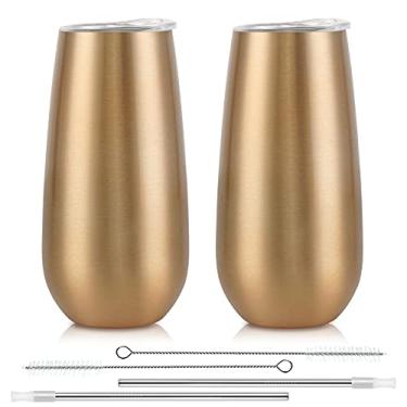 Imagem de Lifecapido Pacote com 2 unidades de taças de champanhe sem haste, copo de champanhe isolado de 177 ml, taças de champanhe douradas inquebráveis para amigos, aniversário, Natal, casamento