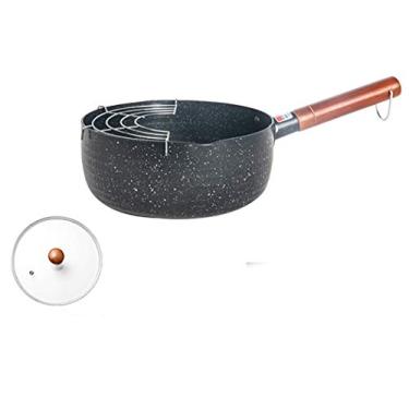 Imagem de Frigideira preta de 20 cm com tampa + suporte de filtro de óleo universal para fogão a gás e fogão de indução (Tamanho: 20 cm de comprimento x 8,4 cm de altura)