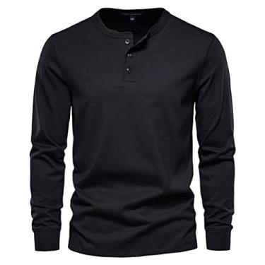Imagem de Suéteres masculino trico Suéteres Camiseta masculina manga longa Henry gola redonda manga longa camisa esportiva top