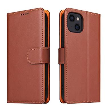 Imagem de GSYH Capa carteira para iPhone 13 Pro Max, capa flip magnética de couro legítimo com slots de cartão TPU à prova de choque Kickstand Folio Capa compatível com iPhone 13 Pro Max 17 cm, marrom