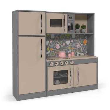 Imagem de Cozinha Infantil com Refrigerador Diana MDF Cinza Ofertamo