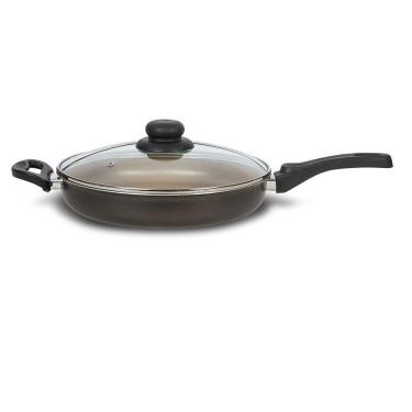 Imagem de Frigideira Reta Antiaderente c/ Tampa Preta e Creme 28 cm - Alumínio Brasilar