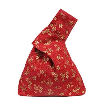 Imagem de Bolsa de pulso com estampa de quimono japonesa de algodão requintada e moderna bolsa de nó carteira portátil para mulheres, Sakura Vermelha