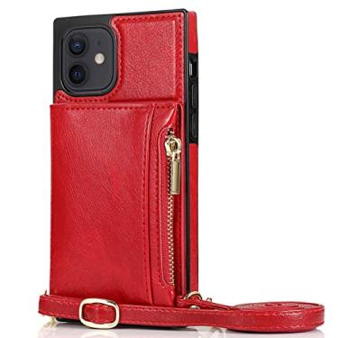 Imagem de XD Designs Capa para iPhone 13/13 Pro/13 Pro Max, capa carteira transversal com zíper porta-cartão de crédito bolsa de cordão 10 metros capa de proteção contra quedas, vermelha, 13 pro max 6,7 polegadas