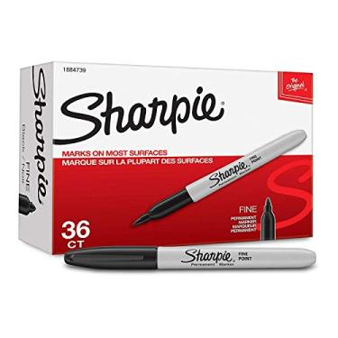 Imagem de SHARPIE Canetinha 1884739 Marcadores Permanentes Ponta Fina Preto, 180 Marcadores 5 Pacotes (36 Marcadores) 5 Pacotes (36 Marcadores)