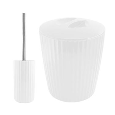 Imagem de Kit Banheiro Groove Suporte Com Escova Sanitária Cromado + Lixeira 5L - Ou