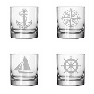 Imagem de Conjunto de 4 pedras de vidro 325 ml Whiskey Highball Anchor Boat Bússola Nautical Collection