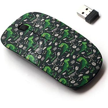 Imagem de Mouse sem fio 2.4G com design de padrão bonito para todos os laptops e desktops com receptor nano - rex Dino Bones Roar