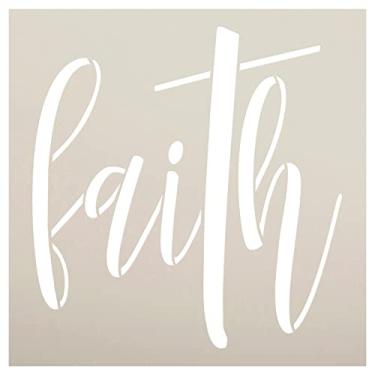 Imagem de Faith Script with Cross Stencil by StudioR12 | Craft DIY Inspiration Home Decor | Placa de pintura de madeira | Modelo Mylar reutilizável | Selecione o tamanho (30,48 cm x 30,48 cm)