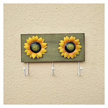 Imagem de KIZQYN Ganchos de casaco 1 peça arte girassol gancho de ferro jardim antigo casaco de madeira artesanato cabide de pendurar na parede vintage loja criativa decoração de casa rack de casaco montado na parede (cor: b)