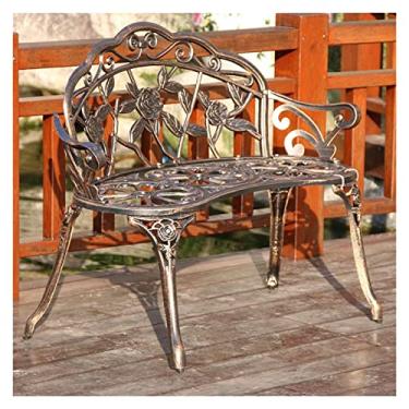 Imagem de Banco de jardim banco ao ar livre banco de jardim banco de jardim anti-ferrugem banco de pátio de alumínio fundido esculpido rosa banco de namoradeira móveis ao ar livre para quintal, varanda, bancos externos de gramado (cor: bronze)