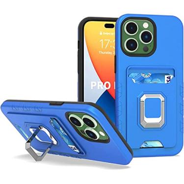 Imagem de FULNES Capa para iPhone 14/14 Plus/14 Pro/14 Pro Max, capa de silicone de couro nobuck magnético, capa de telefone à prova de choque TPU macio fino com suporte de cartão (cor: azul, tamanho: 14 Plus 6,7 polegadas)