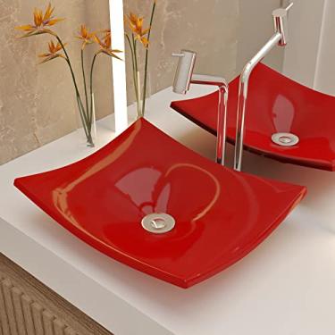 Imagem de Cuba Pia De Apoio Vermelha Folha 43x36cm Turquesa Para Banheiro Beltempo