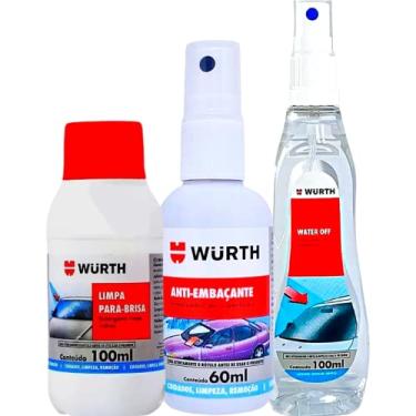 Imagem de Kit Water Off Wurth Repelente de Agua + Anti embaçante + Limpa para brisa para carro Wurth
