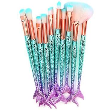 Imagem de Kit 10 Pincéis de Maquiagem Sereia Azul com Roxo