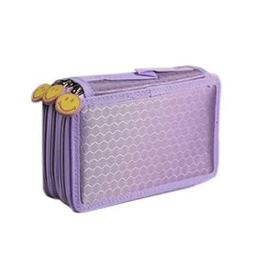 Imagem de Estojo de lápis Elonglin bolsa para caneta prática e grande, multicamadas, com alça para lápis de aquarela, lápis de cor Prismacolor, Crayola, e canetas Marco, 52 compartimentos, roxo