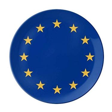 Imagem de Prato de porcelana decorativa com bandeira nacional da União Europeia, Prato de jantar