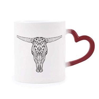 Imagem de Caneca de grés com desenho de animal de vaca de rosto longo sensível ao calor vermelha que muda de cor