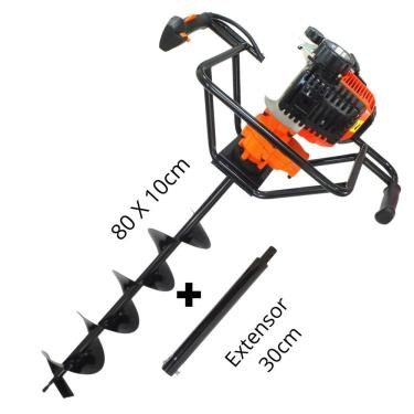 Imagem de Perfurador de Solo á Gasolina Vulcan VPS520 2T 52cc 2,5hp com Broca 80x10cm + Extensor 30cm Ideal Para Colocações de Mourões, Palanques e Cercas