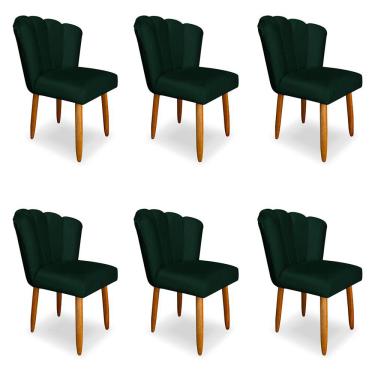 Imagem de Kit 6 Cadeiras de Jantar Pétala Estofada Pés Palito Veludo Verde - Montanaris Decor