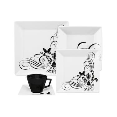 Imagem de Aparelho de Jantar 20 Peças Oxford Quartier Tattoo em Porcelana - Branco/Preto