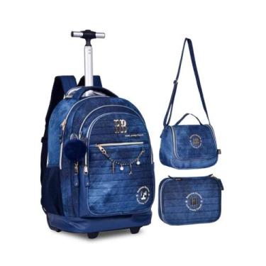 Kit Mochila Luluca + Estojo Bolsa Escolar Acessório Miçangas